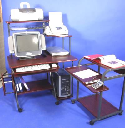 40 inch compact computer table with drawer and hutch printer shelf in corner desk configuration with narrow STS5801 24 inch computer cart