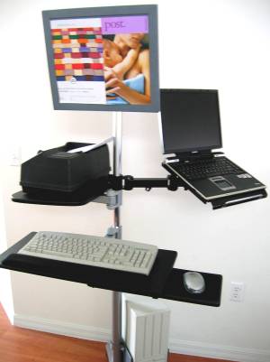 LCD pole computer workstation; optional extendable notebook arm