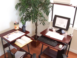 New 5806 cart & STAK49 desk showing L desk type layout