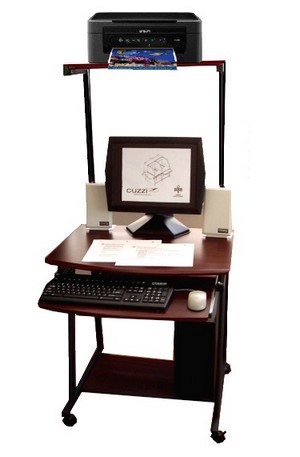 STAK49 compact mobile computer desk cart with tower printer shelf, keyboard shelf 7 bottom CPU shelf.