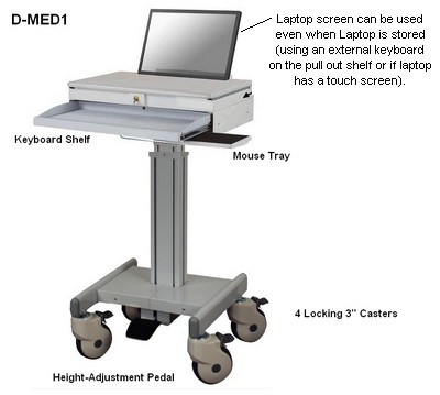 medical height adjustable laptop computer cart stand - height adjustable