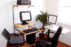 small computer desk with tower printer shelf